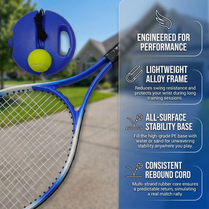 Professional Solo Tennis Trainer Rebound Set with Racket and Two Balls - Portable Self-Practice Equipment