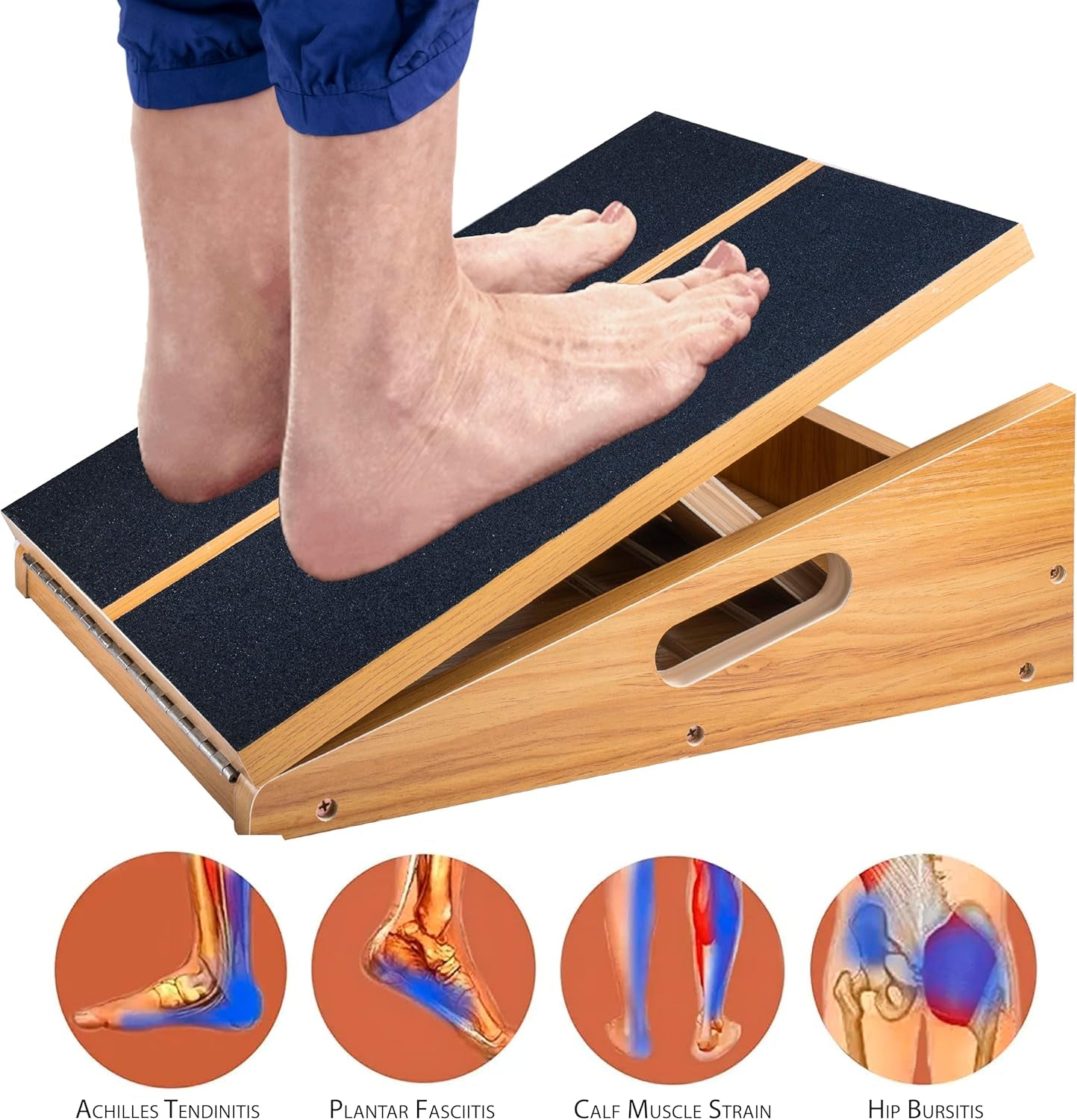 Adjustable Wooden Slant Board with 5 Positions for Calf Stretching, Squats, and Leg Rehabilitation