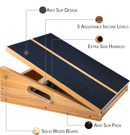 Adjustable Wooden Slant Board with 5 Positions for Calf Stretching, Squats, and Leg Rehabilitation